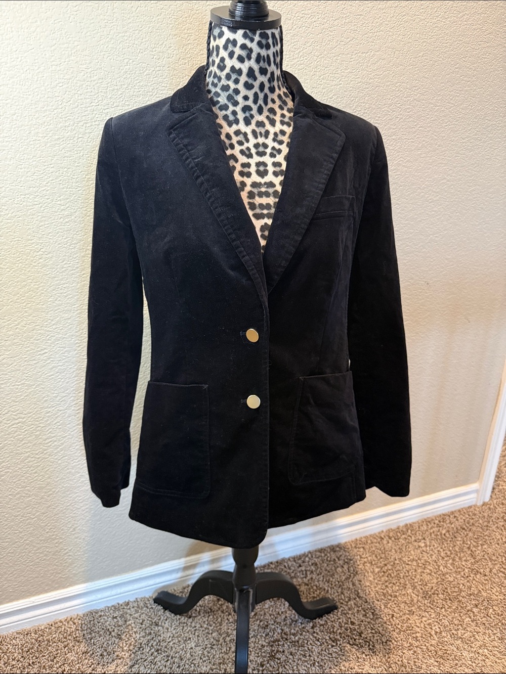 Black velvet Women's Tailored Blazer with Gold Buttons